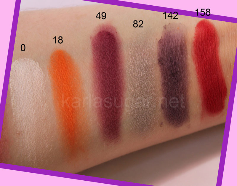 Make-Up-For-Ever-Eye-Shadow-Pinks-and-Purples-0,-18,-49,-82,-142,-158-Swatch Make Up For Ever, MUFE, 0, 18, 49, 82, 142, 158, swatches