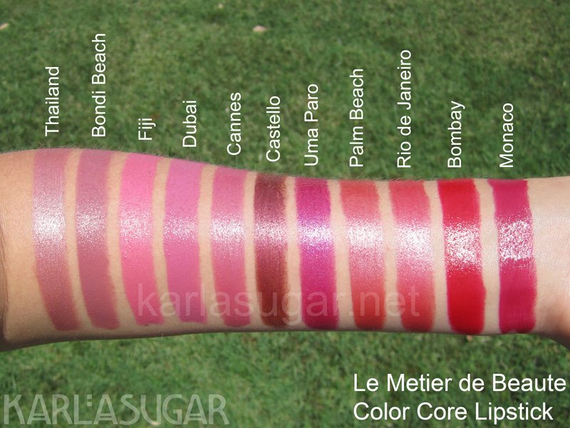 LMdB-lipstick-2 Le Metier de Beaute, LMdB, Color Core, Colour Core, lipstick, swatches, Thailand, Bondi Beach, Fiji, Dubai, Cannes, Castello, Uma Paro, Palm Beach, Rio de Janeiro, Bombay, Monaco, KarlaSugar, Karla Sugar