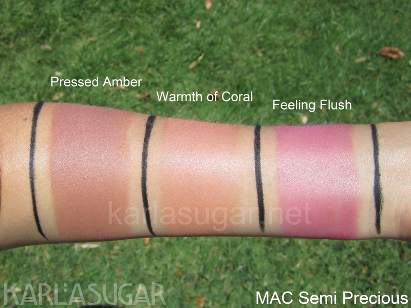 MAC-Semi-Precious-blush-heavy MAC, Semi Precious, blush, swatches, mineralize, Pressed Amber, Warmth of Coral, Feeling Flush, KarlaSugar, Karla Sugar