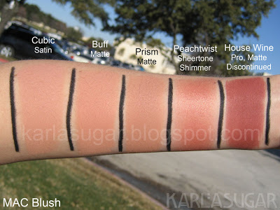MAC, blush, swatches, Cubic, Buff, Prism, Peachtwist, House Wine