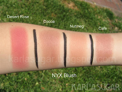 Desert Rose, Cocoa, Nutmeg, Cafe, NYX, blush, swatches