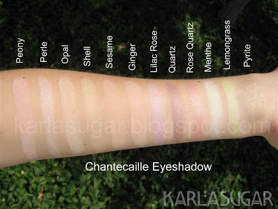 Chantecaille, eyeshadow, swatches, Peony, Perle, Opal, Shell, Sesame, Ginger, Lilac Rose, Quartz, Rose Quartz, Menthe, Lemongrass, Pyrite