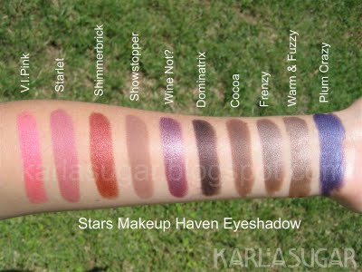 Stars Makeup Haven, SMH, eyeshadow, swatches, VIPink, V.I.Pink, Starlet, Shimmerbrick, Showstopper, Wine Not, Wine Not?, Dominatrix, Cocoa, Frenzy, Warm & Fuzzy, Warm and Fuzzy, Plum Crazy
