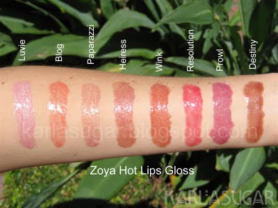 Zoya, Hot Lips, lipgloss, swatches, Luvie, Blog, Paparazzi, Heiress, Wink, Resolution, Prowl, Destiny