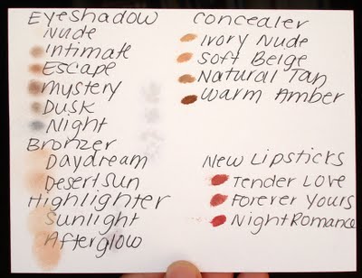 Edward Bess, swatches, eyeshadow, bronzer, highlighter, concealer, lipstick, Nude, Intimate, Escape, Mystery, Dusk, Night, Daydream, Desert Sun, Sunlight, Afterglow, Ivory Nude, Soft Beige, Natural Tan, Warm Amber, Tender Love, Forever Yours, Night Romance