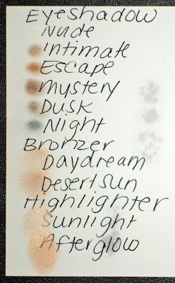 Edward Bess, swatches, eyeshadow, bronzer, highlighter, Nude, Intimate, Escape, Mystery, Dusk, Night, Daydream, Desert Sun, Sunlight, Afterglow