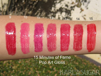 Lipstick Queen, 15 Minutes of Fame, Pop Art Gloss, swatches