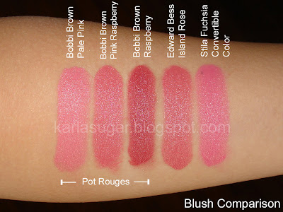 Bobbi Brown, Pot Rouge, Raspberry, Pink Raspberry, Pale Pink, Edward Bess, Island Rose, Stila, Fuchsia, Convertible Color, swatches