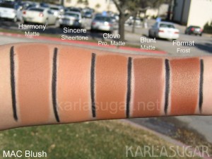 MAC, blush, swatches, Harmony, Sincere, Clove, Blunt, Format