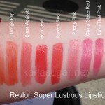 Revlon, Super Lustrous, swatches, 24K Orange, Orange Flip, Blase Apricot, Hot Coral, Revlon Red, Peony Pink, China Glaze Red, Love That Pink, Orchid Beach
