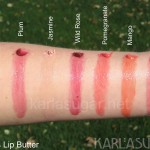 Korres, Lip Butter, swatches, Guava, Plum, Jasmine, Wild Rose, Pomegranate, Mango, Quince