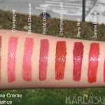 Lancome, Creme de Brilliance, swatches, Amande Sucree, Champagne, Blush Classique, Exotic Orchid, Cherrywood Luxe, Berry Noir, Sienna Ultime, Rose Mythique