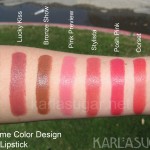 Lancome, Color Design, matte lipstick, swatches, Plum Show, Lucky Kiss, Bronze Show, Pink Preview, Stylista, Posh Pink, Corset, Red Haute