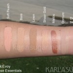 Trish, McEvoy, Eye Base Essentials, Sand, Soft Peach, Bare, Linen, Sheer Gold, Malibu, Demure, swatches