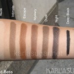 Edward Bess, swatches, eyeshadow, Nude, Intimate, Escape, Mystery, Dusk, Night, eyeliner, Deep Black, Deep Brown