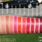 Tom Ford, swatches, Private Blend Lip Color Collection, lipstick, Vanilla Suede, Blush Nude, Warm Sable, Pink Dusk, Pure Pink, Ginger Fawn, True Coral, Cherry Lush, Smoke Red, Moroccan Rouge, Bruised Plum, Black Orchid