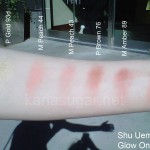 Shu Uemura, Glow On, blush, swatches, P Gold 93 d, M Peach 44, M Peach 43, P Brown 76, M Amber 89, P Peach 47