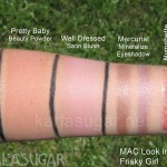 MAC, Look in a Box, Frisky Girl, swatches, Pretty Baby, Well Dressed, Mercurial, Nymphette