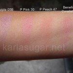 Shu Uemura, swatches, P Purple 05B, P Pink 30, P Peach 47, Benefit, Coralista