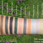 Yves Saint Laurent, YSL, eyeshadow, swatches, ombre solo, Midnight Black, Cashmere Brown, Persian Blue, Midnight Purple, Slate Green, Pink Nude, Smoky Grey, Fawn, Mogador Blue, Lunar Purple, Garden of Eden, Parisienne Pink, KarlaSugar, Karla Sugar