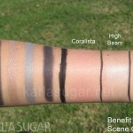 Benefit, Scene Queen, swatches, Charcoal, Shimmering Beige, Misty Blue, Navy, Smokin', Coralista, High Beam, Juicy Coral
