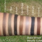 Bobbi Brown, Metallic, eyeshadow, swatches, Champagne Quartz, Velvet Plum, Sage, Forest, Burnt Sugar, Rockstar, Midnight, Cognac, Navajo, KarlaSugar, Karla Sugar