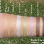 Bobbi Brown, metallic, eyeshadow, swatches, Pink Pearl, Golden Peach, Gold Dust, Iced Blue, Mint, Lavender, Brown Stone, Java, KarlaSugar, Karla Sugar