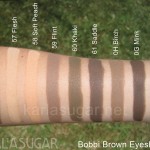 Bobbi Brown, eyeshadow, swatches, Hot Stone, Flesh, Soft Peach, Flint, Khaki, Saddle, Birch, Mink, Caviar