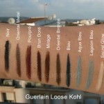 Guerlain, terracotta, loose kohl, swatches, Noir, Oriental Metal, Pourpre, Brun Dore, Mirage, Oriental Bronze, Bleu, Aqua Bleu, Lagoon Bleu, Secret Glow