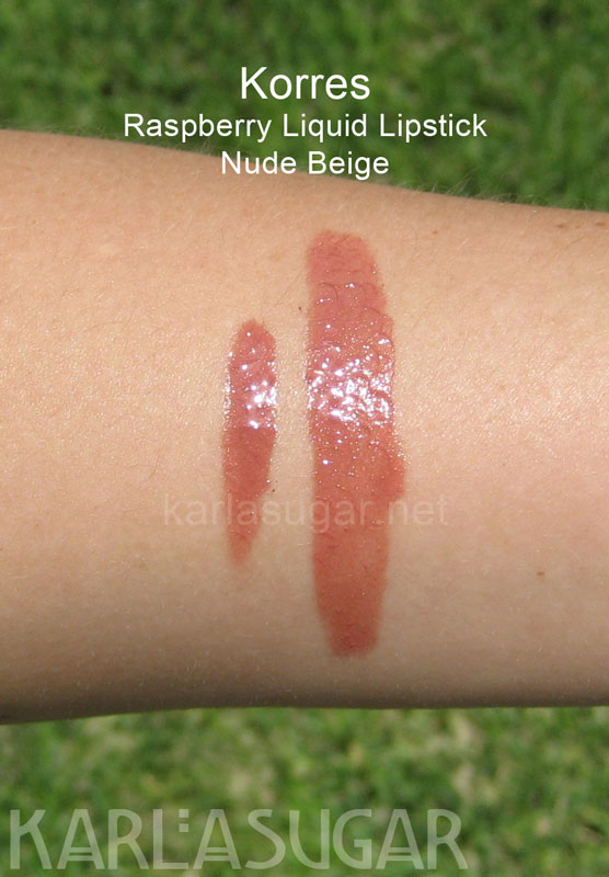 Korres, Raspberry Liquid Lipstick, swatches, Nude Beige