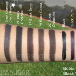 Bobbi Brown, Black Velvet, swatches, eyeshadow, metallic, Black Charcoal, Black Berry, Black Cocoa, Black Chocolate, Black, Black Plum