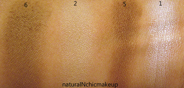Burberry, sheer eyeshadow, swatches, 1, Pearly White, 2, Trench, 5, Chestnut, 6 Almond