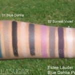 Estee Lauder, swatches, Blue Dahlia, Surreal Violet, palettes