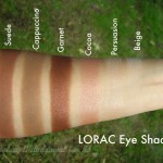 LORAC, eyeshadow, swatches, Suede, Cappuccino, Garnet, Cocoa, Persuasion, Beige