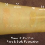 Make Up For Ever, Makeup Forever, MUFE, Face and Body, F&B, foundation, swatches, 36, 38