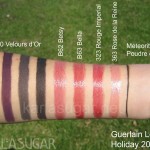 Guerlain, holiday, 2010, Les Ors, swatches, 410, Velours d'Or, B62, Betsy, B63, Bella, Kiss Kiss Strass, 323, Rouge Imperial, 363, Rose de la Reine, Meteorites Poudre d'Or, KarlaSugar, Karla Sugar