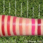 YSL, Yves Saint Laurent, Rouge Pur Couture, swatches, Le Rouge, Rouge Pourpre, Rouge Saadi, Rouge Vermillion, Beige Brusque, Rose Bergamasque, Le Fuchsia, Belle De Rose, Rose Stiletto, KarlaSugar, Karla Sugar