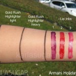 Armani, holiday, 2010, Gold Rush, highlighter, Lip Ink, Effeto Nudo, swatches, KarlaSugar, Karla Sugar