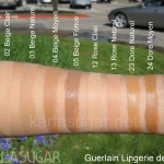 Guerlain, Lingerie de Peau, foundation, swatches, Beige Clair, Beige Naturel, Beige Moyen, Beige Fonce, Rose Clair, Rose Naturel, Dore Naturel, Dore Moyen, Dore Fonce, KarlaSugar, Karla Sugar