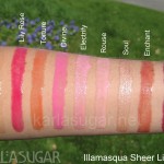 Illamasqua, sheer, lipgloss, swatches, Brilliant, Lily Rose, Torture, Divine, Electrify, Rouse, Soul, Enchant, Tantrum, KarlaSugar, Karla Sugar