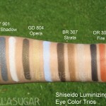 Shiseido, Luminizing Satin, eyeshadow trios, swatches, GY 901, Snow Shadow, GD 804, Opera, BR 307, Strata, OR 302, Fire, KarlaSugar, Karla Sugar