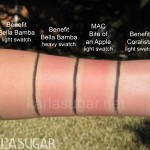 Benefit, Bella Bamba, swatches, Coralista, MAC, Bite of an Apple, KarlaSugar, Karla Sugar