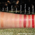 NYX, Mega Shine, lipgloss, swatches, Smokey Look, Smoky Look, Rust, Crystal, Sugar Pie, Perfect, Ice Princess, Copper Penny, Juicy Red, Perfect Red, Burgundy, KarlaSugar, Karla Sugar