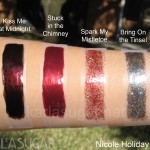 Nicole by OPI, Holiday Magic, swatches, Kiss Me at Midnight, Stuck in the Chimney, Spark My Mistletoe, Bring on the Tinsel, KarlaSugar, Karla Sugar