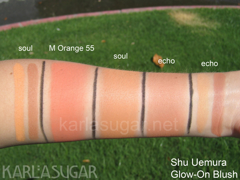 Shu Uemura, Glow On, blush, swatches, M Orange 55, soul, echo, KarlaSugar, Karla Sugar