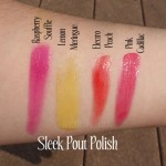 Sleek, Pout Polish, swatches, Raspberry Souffle, Lemon Meringue, Electro Shock, Pink Cadillac