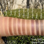 Trish McEvoy, glaze, eyeshadow, swatches, Pink Tangerine, Heather, Rose Quartz, Topaz, Tawny, Sable Bronze, Cafe Latte, Bronze Patina, Sugar Plum, Raisin, Gilded Taupe, Gun Metal, Gunmetal, KarlaSugar, Karla Sugar
