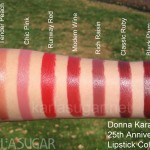 Donna Karan, 25 Anniversary, Lipstick Collection, swatches, Tender Peach, Chic Pink, Runway Red, Modern Wine, Rich Raisin, Classic Ruby, Black Plum, KarlaSugar, Karla Sugar