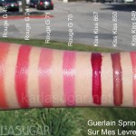Guerlain, spring 2011, Sur Mes Levres, swatches, Rouge G 45, Rouge G 24, Rouge G 71, Rouge G 70, Orange Euphorique, Rouge Sensuel, Rose Desir, Fushia Delice, Kiss Kiss Gloss 867, Kiss Kiss Gloss 850, Kiss Kiss Gloss 849, KarlaSugar, Karla Sugar