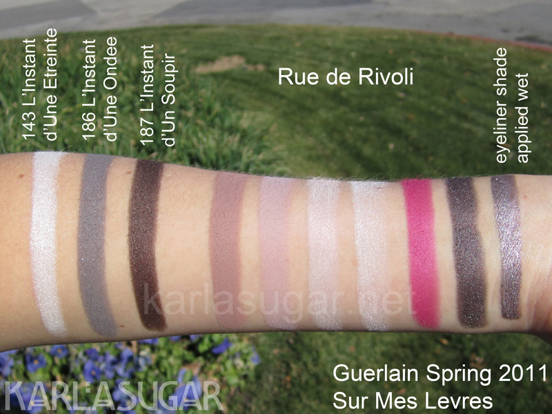 Guerlain, spring 2011, Sur Mes Levres, swatches, Rue de Rivoli, 143 L'Instant d'Une Etreinte, 186 L'Instant d'Une Ondee, 187 L'Instant d'Un Soupir, KarlaSugar, Karla Sugar